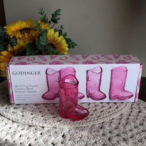 Godinger Pink GLASS Cowboy Boot Shot Glasses - Set of Four